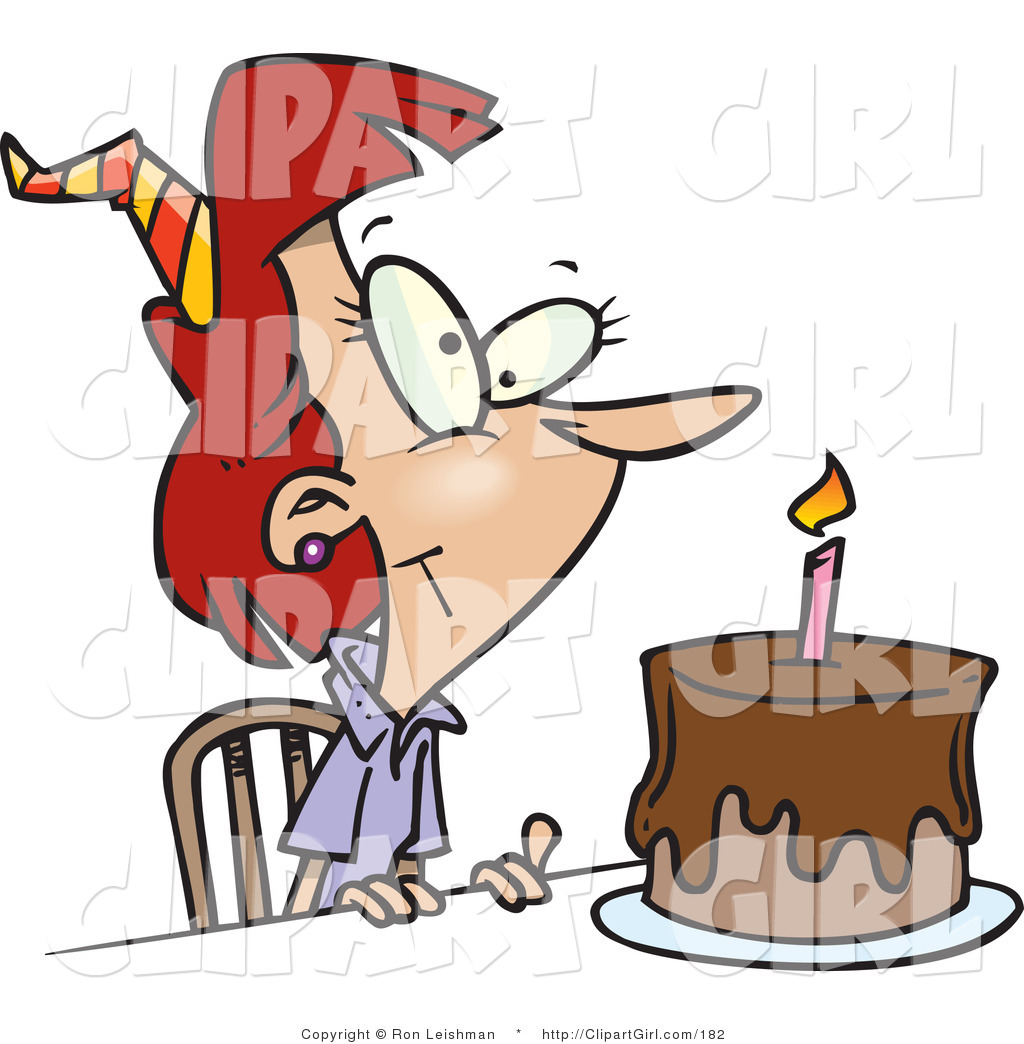 Clip Art Of A Birthday Woman With Candle On A Chocolate Birthday Cake