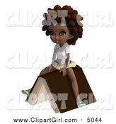 Clip Art of a 3d Black School Girl Sitting on a Book by