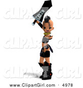 Clip Art of a 3d Punk Knight Girl Holding a Sword by