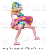 Clip Art of a 3d Swimming Woman in a Bathing Suit and Pink Inner Tube by