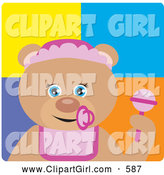 Clip Art of a Baby Girl Teddy Bear Character with Rattle by Dennis Holmes Designs