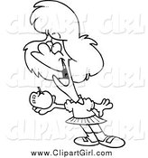 Clip Art of a Black and White School Girl Holding an Apple by Toonaday