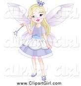 Clip Art of a Blond Fairy Princess Girl in a Purple Dress by Pushkin