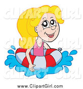 Clip Art of a Blond Girl Swimming with a Life Buoy by Visekart