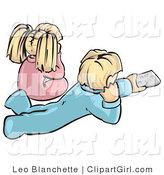 Clip Art of a Boy and Girl in PJS Watching TV by Leo Blanchette