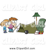 Clip Art of a Cartoon White Kids Setting up a Camping Tent in a Living Room by Toonaday
