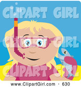 Clip Art of a Cute Caucasian Girl Snorkeling and Holding a Fish by Dennis Holmes Designs