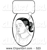 Clip Art of a Cute Smart School Girl in Thought, Touching Her Lips and Looking Up, with a Thought Bubble by C Charley-Franzwa
