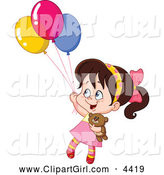 Clip Art of a Girl Floating with Her Teddy Bear and Balloons by Yayayoyo