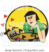 Clip Art of a Happy Brown Dachshund Dog Lying on Its Back and Being Petted on the Head by a Woman by Andy Nortnik
