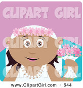 Clip Art of a Happy Hispanic Bride Woman Holding Flowers by Dennis Holmes Designs