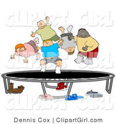 Clip Art of a Happy Multi-Ethnic and Multi-Gender Kids Jumping on a Trampoline Together While Playing by Djart