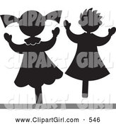 Clip Art of a Pair of Happy Little Girls or Stick Puppets by