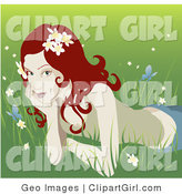 Clip Art of a Pretty Organic Curly Red Haired Woman Lying in the Grass by AtStockIllustration