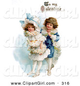 Clip Art of a Sweet Vintage Valentine of a Boy Wrapping His Girlfriend in a White Daisy Flower Garland with "To My Valentine" Text, Circa 1890 by OldPixels