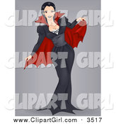 Clip Art of a Vampiress Pinup over Gray by BNP Design Studio