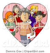 Clip Art of an Overwhelmed and Confused Boy on Valentines Day, Surrounded by Girls That Have a Crush on Him by Djart