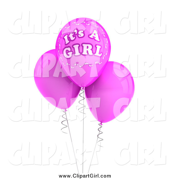 Clip Art of 3d Its a Girl Baby Balloons