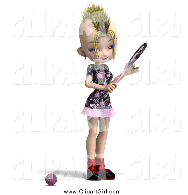 Clip Art of a 3d Blond Mohawk Girl Playing Tennis