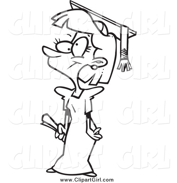 Clip Art of a Black and White Happy Teen Girl Graduate
