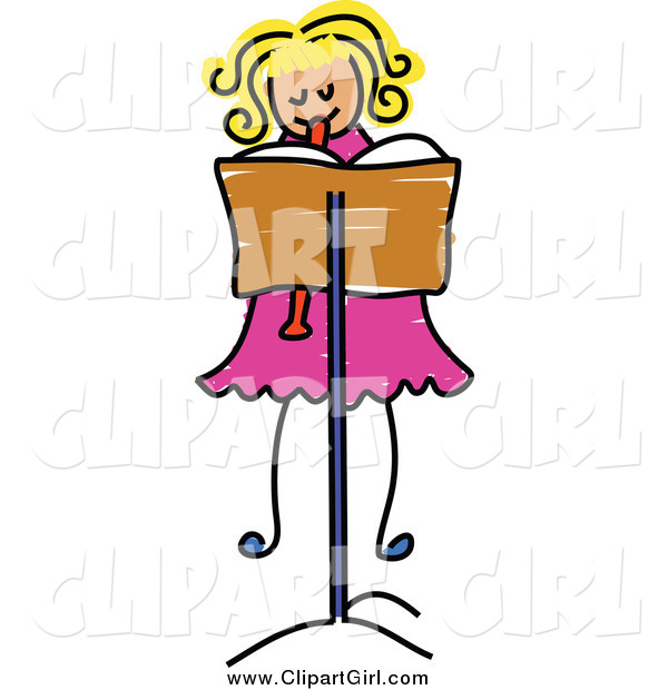 Clip Art of a Blond Girl Playing a Recorder