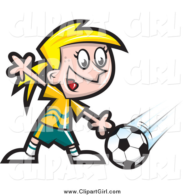 Clip Art of a Blond Girl Soccer Player