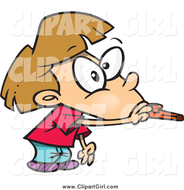 Clip Art of a Cartoon White Girl Blowing a Kazoo