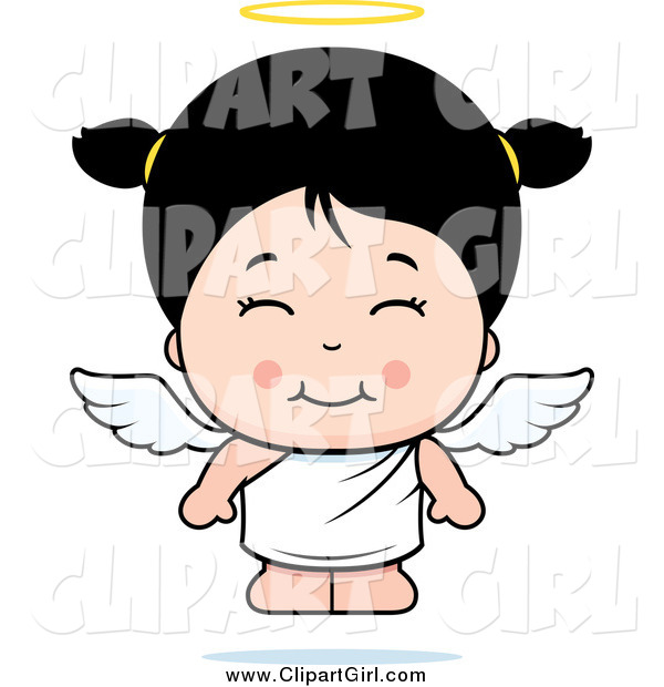 Clip Art of a Cute Floating Asian Angel Girl