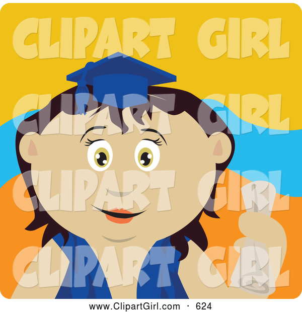 Clip Art of a Cute Mexican Graduating Girl Holding a Diploma