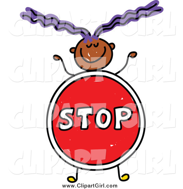 Clip Art of a Doodled Girl with a Stop Sign Body