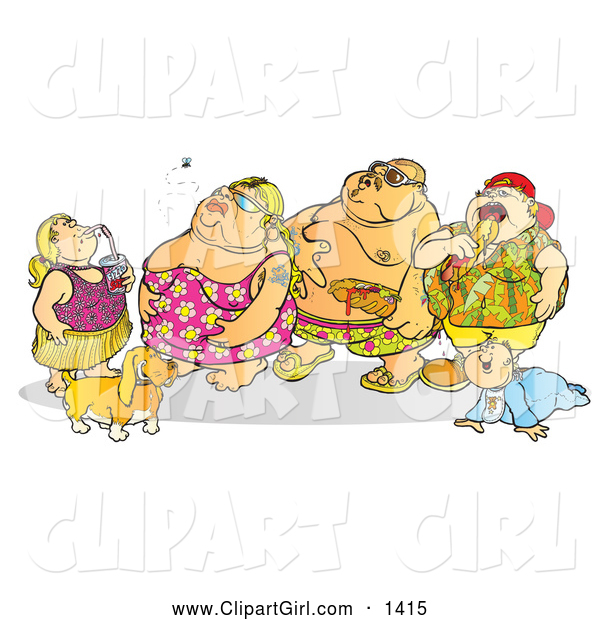 Clip Art of a Fat Family in Swimsuits