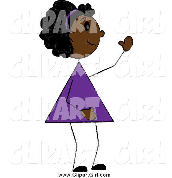 Clip Art of a Friendly Black Girl Waving