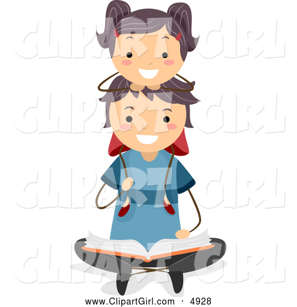 Clip Art of a Girl Sitting on Her Fathers Shoulders While He Reads