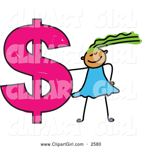 Clip Art of a Green Haired Girl and Dollar Symbol