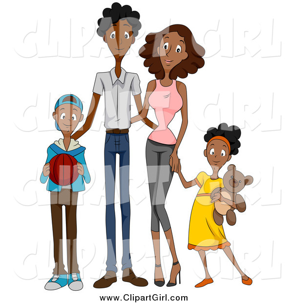 Clip Art of a Happy Black Family of Four