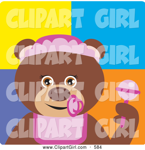 Clip Art of a Happy Brown Bear Baby Girl Character