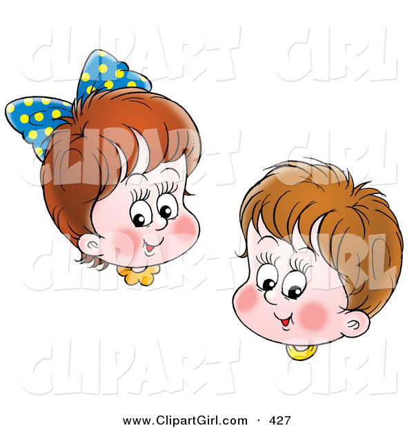 Clip Art of a Happy Brunette Brother and Sister Smiling Together