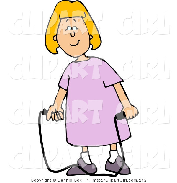 Clip Art of a Happy Girl in a Pink Dress with a Jump Rope