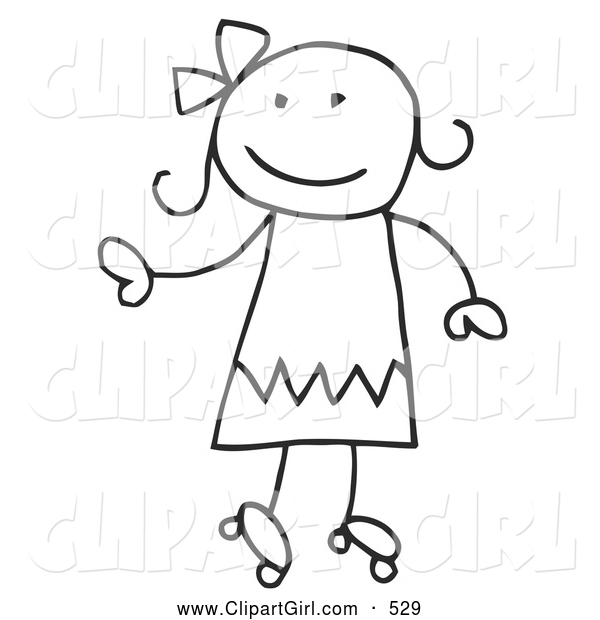 Clip Art of a Happy Stick Figure Girl Roller Skating