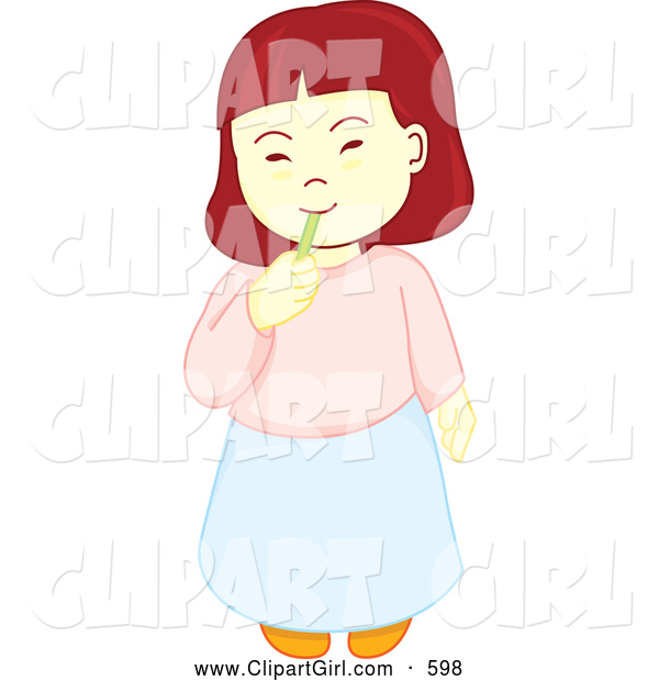 Clip Art of a Little Girl Munching on Tasty Candy