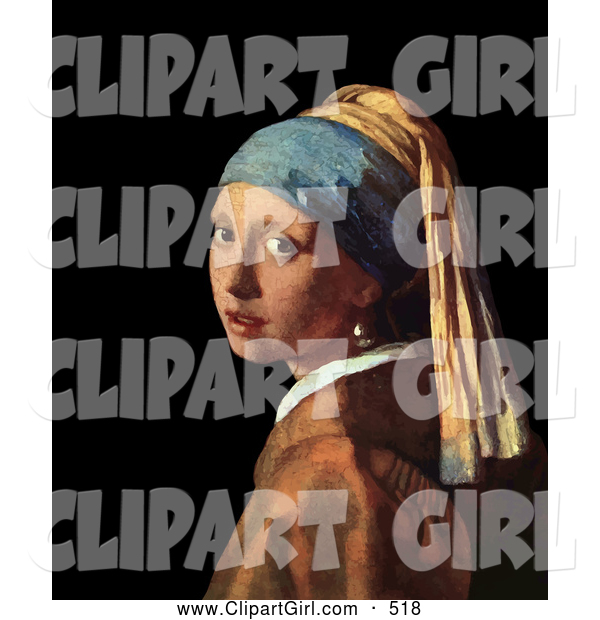 Clip Art of a Pretty Lady Looking over Her Shoulder, Original Artwork Titled Girl with a Pearl Earring by Johannes Vermeer