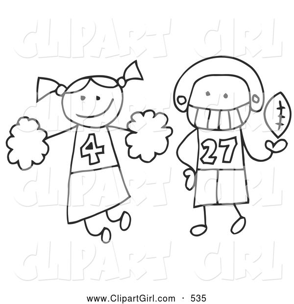 Clip Art of a Stick Cheerleader and Football Player