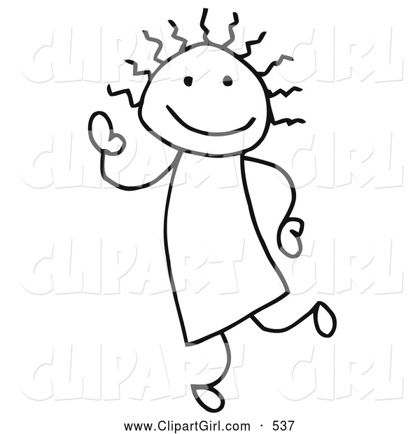 Clip Art of a Stick Figure Person Girl Dancing and Waving