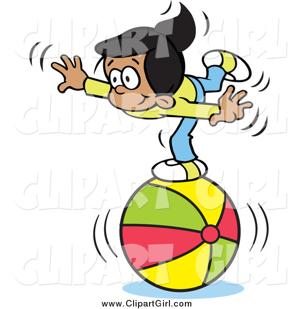 Clip Art of a Talented Hispanic Girl Balancing on a Beach Ball