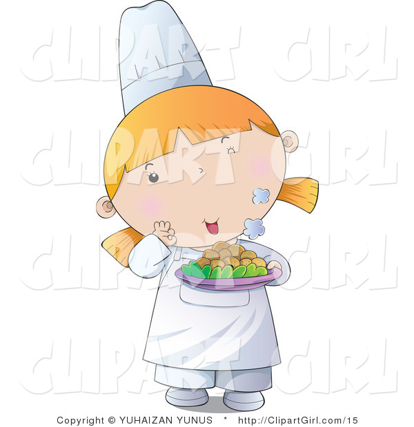 Clip Art of a Young Female Chef Girl Holding a Steaming Plate of Hot Food