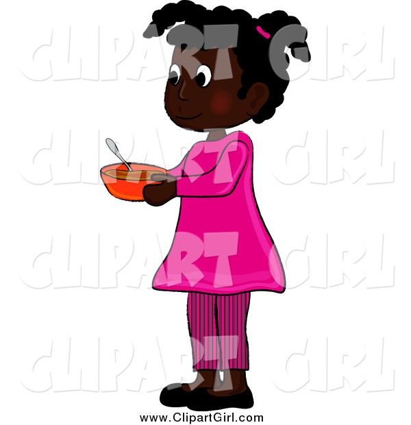 Clip Art of an African American Girl Holding a Bowl
