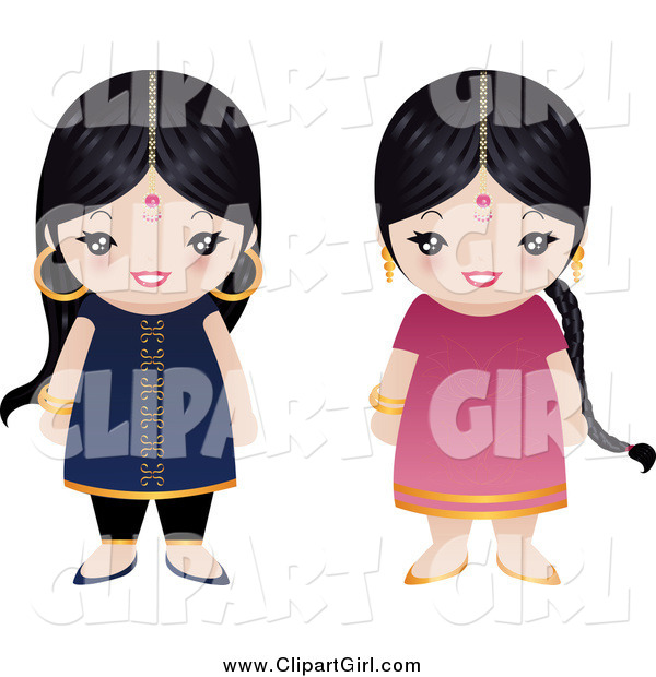 Clip Art of Two Little Indian Girls