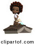 Clip Art of a 3d Black School Girl with an Afro, Kneeling on a Giant Book by