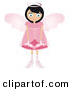Clip Art of a Black Haired Caucasian Fairy Woman in a Pink Dress and Heels, with Big Pink Wings and a Halo, Holding a Winged Heart in Front of Her by Melisende Vector