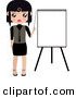 Clip Art of a Black Haired White Woman Pointing to a Blank Easel Board During a Presentation by Melisende Vector